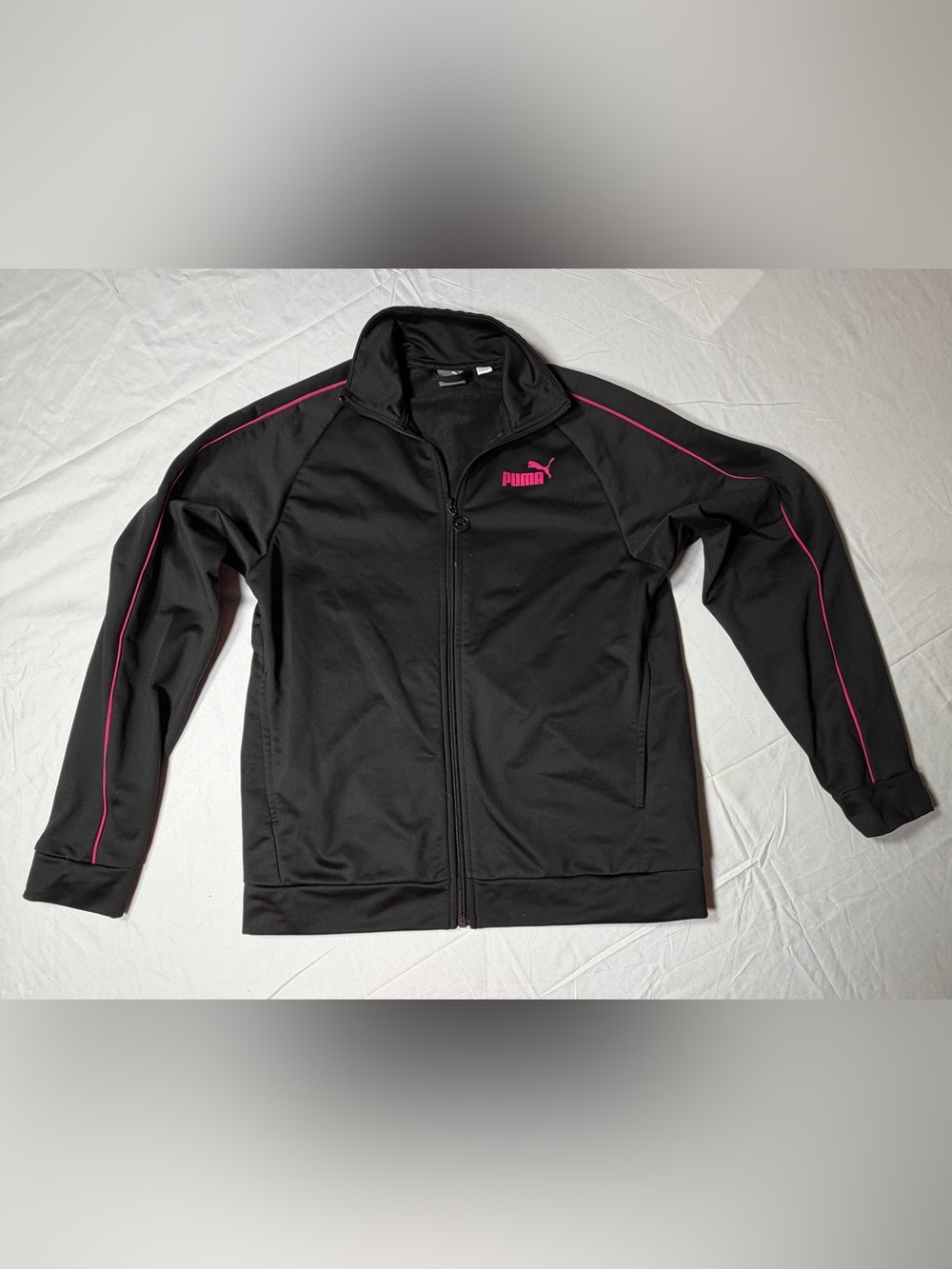 PUMA Women's Piped Track Jacket Full Zip Black with Hot Pink Size Small